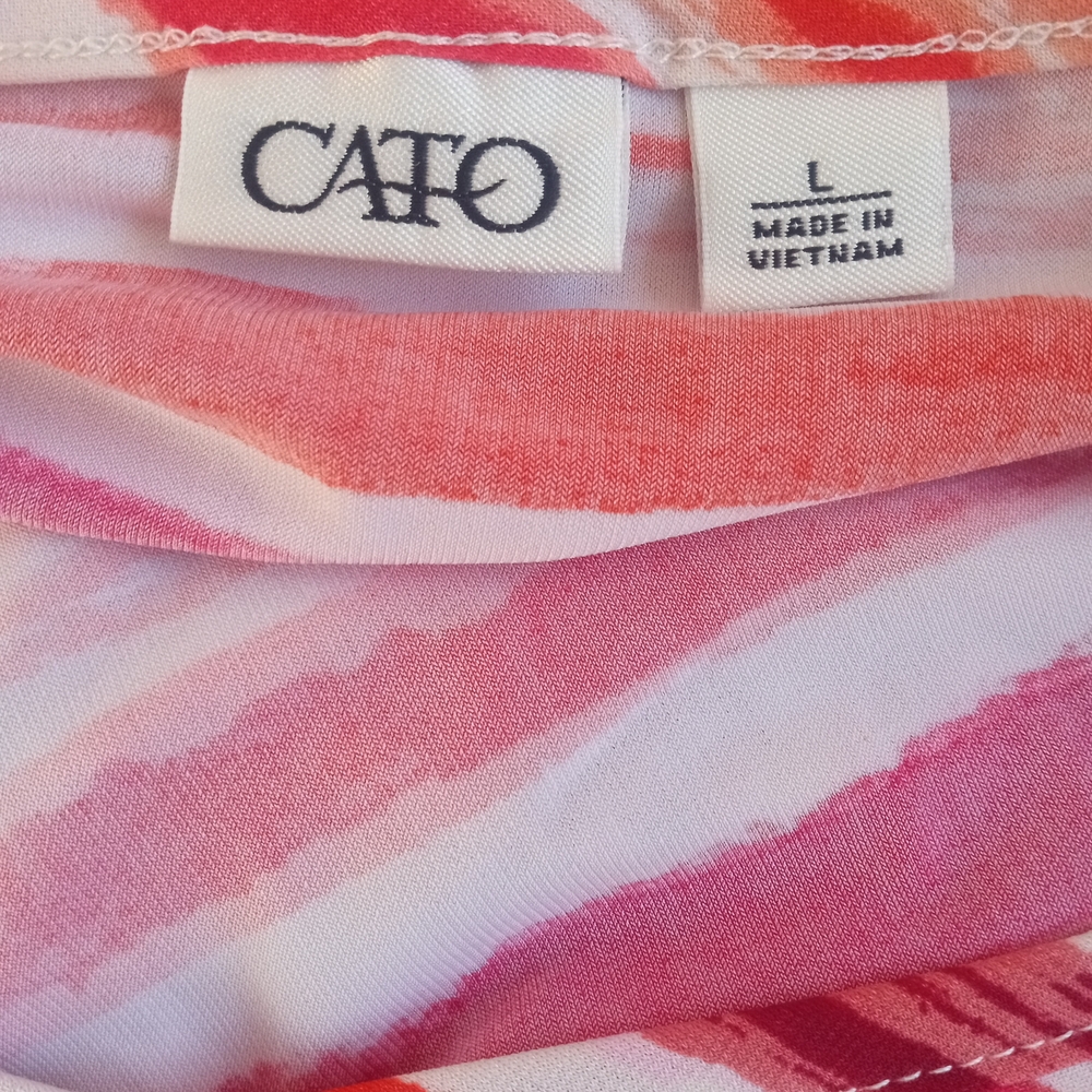 Cato Women's Size Large Vibrant Striped V-Neck Tunic Top - Pink, Orange, & Tan - Picture 5 of 7